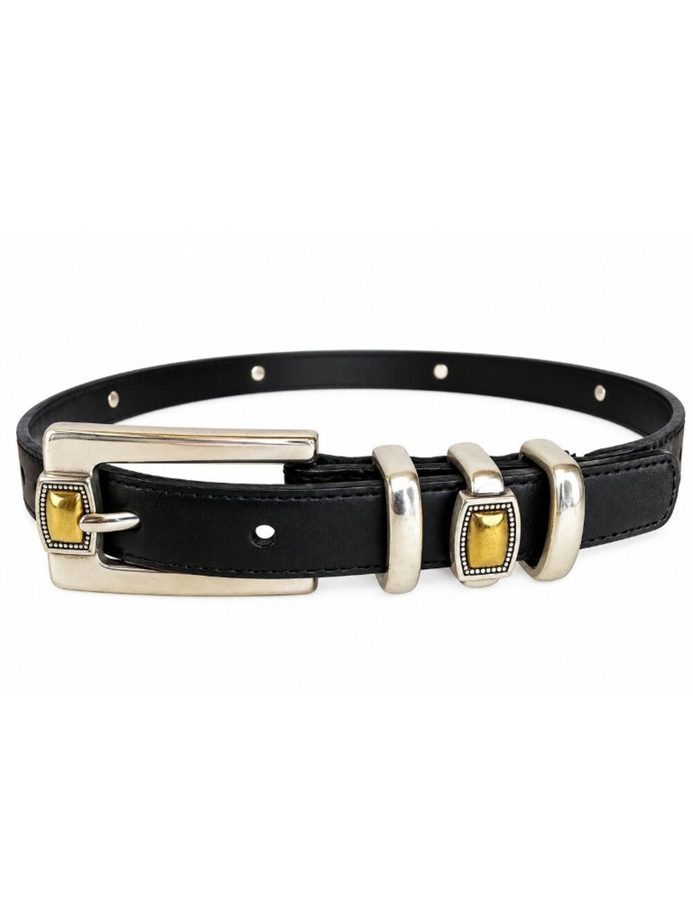 Brighton Black Leather Skinny Belt Western Mixed Metal 4A303
